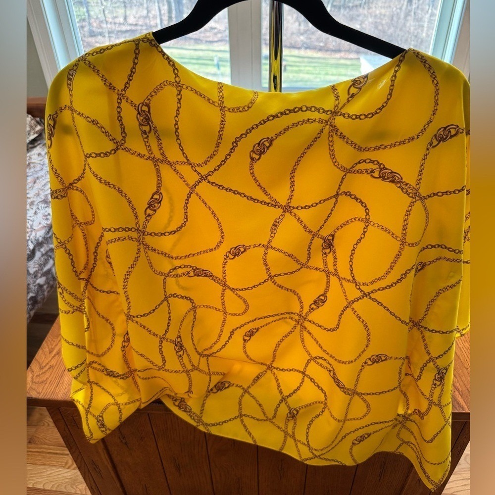 Lauren Ralph Lauren Gold Chain Link Blouse Sun Yellow Nautical Equestrian Medium - Picture 3 of 9